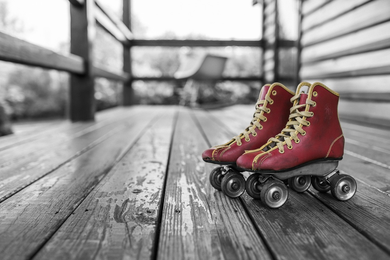 image: roller skates on veranda deck porch